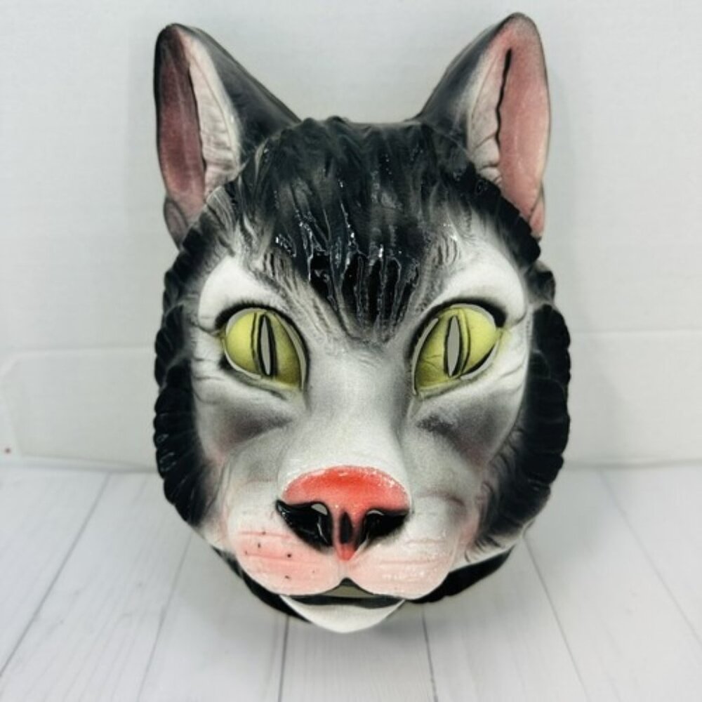 Vintage Black Halloween Scary Cat Mask Made In France Bayshore Collectors Piece